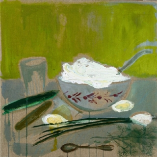 GREEN ONIONS AND CREAM//ACRYLIC ON CANVAS//50X50//2015